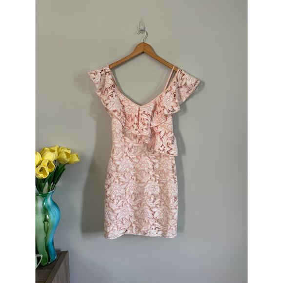 Club Monaco Nawale Pink & White Lace One Shoulder Dress - Picture 4 of 12